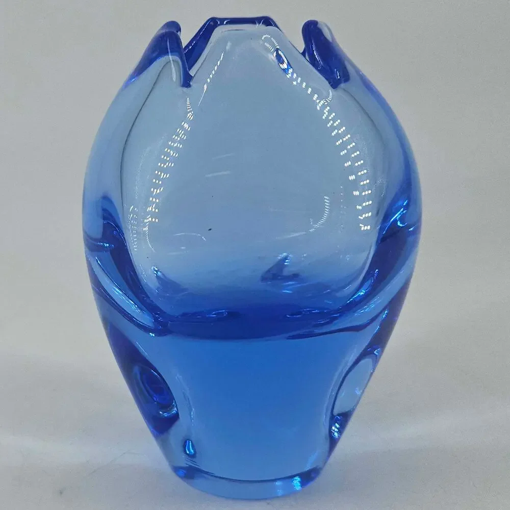Czech Studio Art Hand Blown glass dimpled Heavy Vase